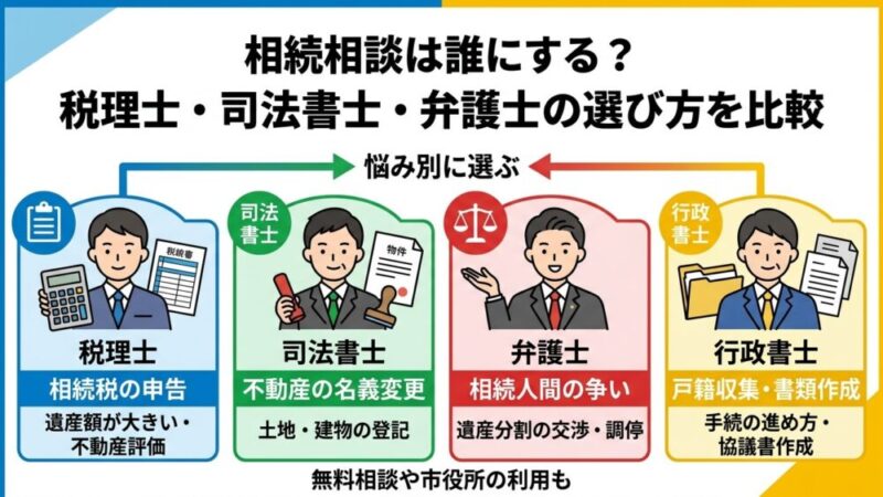 相続相談は誰にする？税理士・司法書士・弁護士の選び方を比較